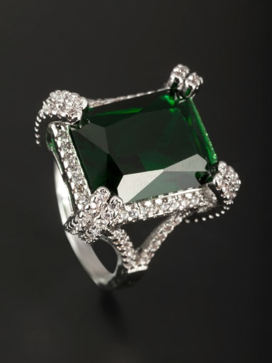 Custom Green Square Ring with Platinum Plated Copper 6#-9#