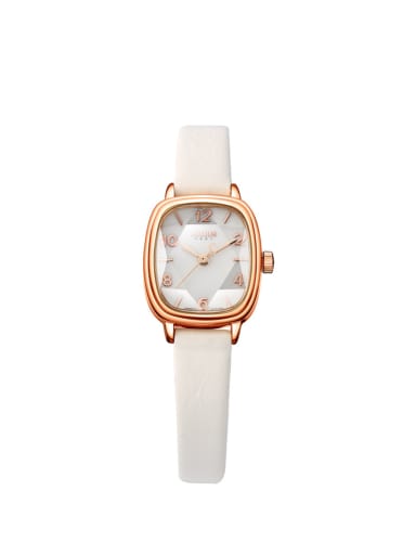 Model No A000483W-004 Fashion White Alloy Japanese Quartz Square Genuine Leather Women's Watch 24-27.5mm