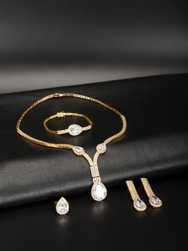 Gold Plated White  Zircon 4 Pieces Set