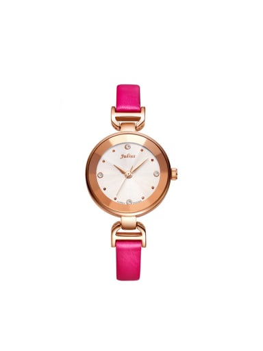 Fashion Pink Alloy Japanese Quartz Round Genuine Leather Women's Watch 28-31.5mm