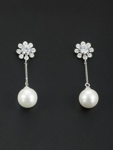 Platinum Plated Flower Pearl Drop drop Earring