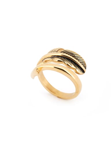Feather style with Gold Plated Titanium Band band ring