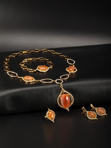 New design Gold Plated Zinc Alloy Personalized Orange Tigers Eye 4 Pieces Set
