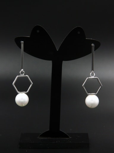 Geometric style with Platinum Plated Pearl Drop drop Earring