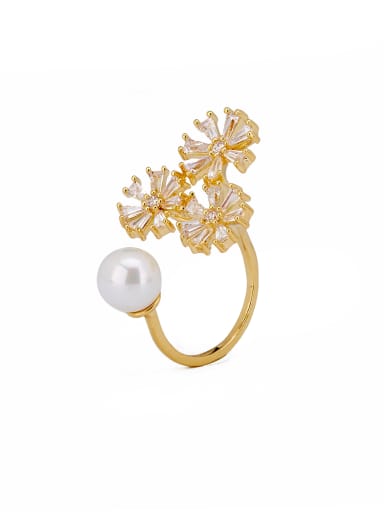 A Gold Plated Zinc Alloy Stylish Zircon Stacking Cocktail Ring Of Flower
