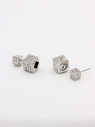 Mother's Initial White Studs stud Earring with Geometric Rhinestone