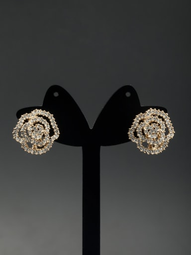 New design Gold Plated Flower Zircon Studs stud Earring in White color