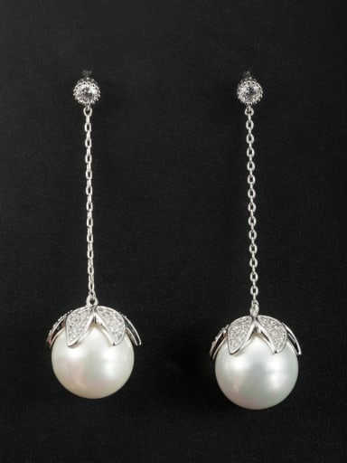 Personalized Platinum Plated White Round Pearl Drop drop Earring