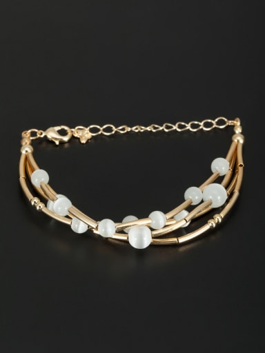 White Round Bracelet with Gold Plated Beads