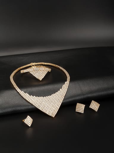 Personalized Gold Plated White Square Zircon 4 Pieces Set