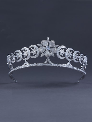 Blacksmith Made Platinum Plated Zircon Flower Wedding Crown