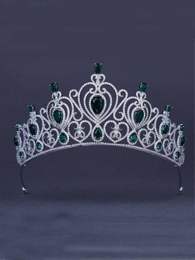 The new Platinum Plated Zircon Heart Wedding Crown with Green