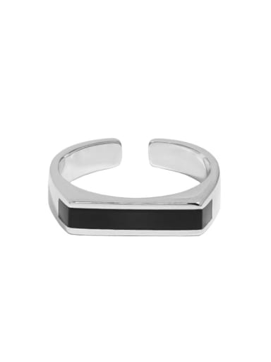 White gold [black] 925 Sterling Silver Enamel Geometric Vintage Band Ring