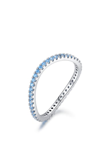 blue 925 Sterling Silver Cubic Zirconia Geometric Minimalist Band Ring