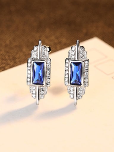 Blue 23A01 925 Sterling Silver Cubic Zirconia Geometric Luxury Stud Earring
