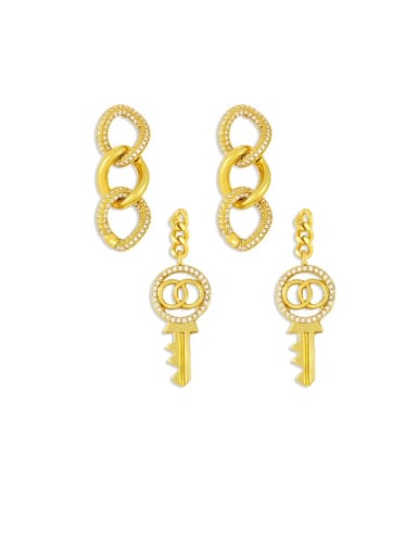 Brass Cubic Zirconia Key Vintage Drop Earring