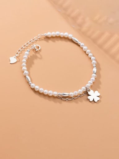 925 Sterling Silver Imitation Pearl Flower Minimalist Bracelet