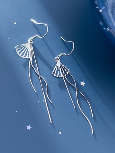 925 Sterling Silver With Platinum Plated Minimalist Sector Tassel Earrings