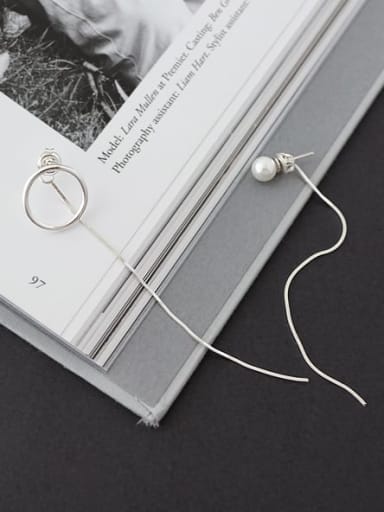 custom 925 Sterling Silver Imitation Pearl White Tassel Minimalist Long Fringe  Threader Earring