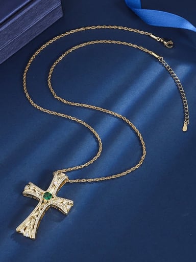Emerald pendant Brass Cubic Zirconia Cross Trend Regligious Necklace