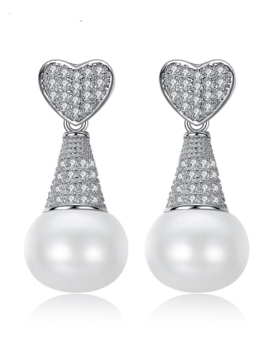 White Pearl 925 Sterling Silver Cubic Zirconia White Heart Luxury Drop Earring