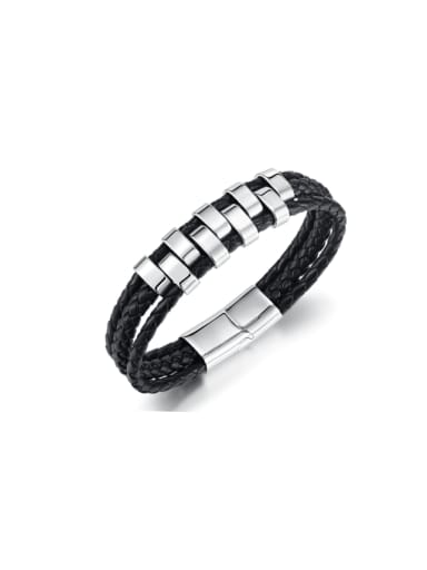 Bracelet Steel Color Stainless steel Artificial Leather Weave Hip Hop Handmade Weave Bracelet