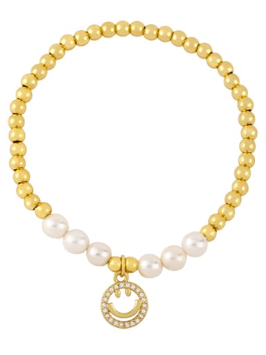 B Brass Imitation Pearl Smiley Vintage Beaded Bracelet