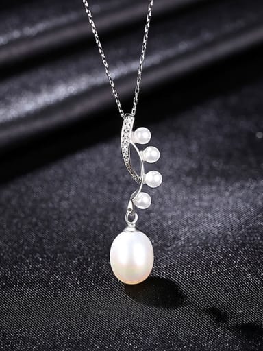 White 8B04 925 Sterling Silver Freshwater Pearl Water Drop Minimalist Necklace