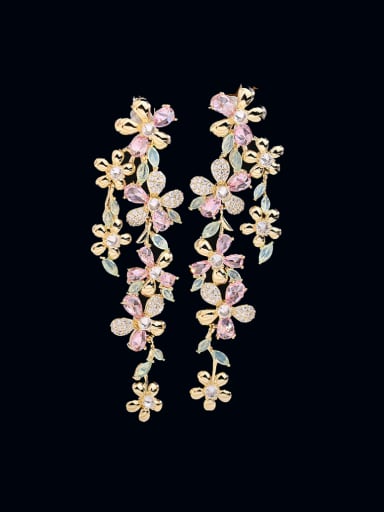custom Brass Cubic Zirconia Multi Color Flower Luxury Cluster Earring