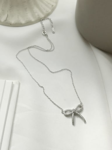 925 Sterling Silver Rhinestone bowknot Necklace