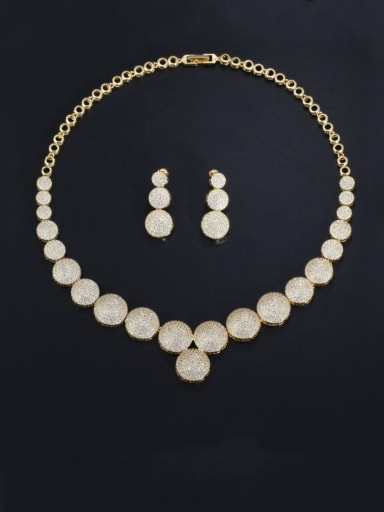 Brass Cubic Zirconia Luxury Round  Earring and Necklace Set