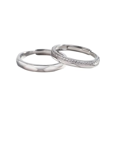 925 Sterling Silver Rhinestone Geometric Simple couple Ring