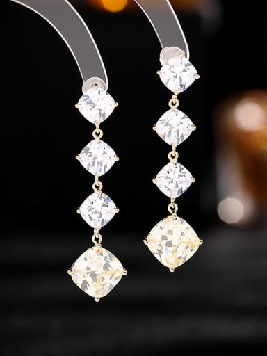 Brass Glass Stone Geometric Luxury Cluster Earring