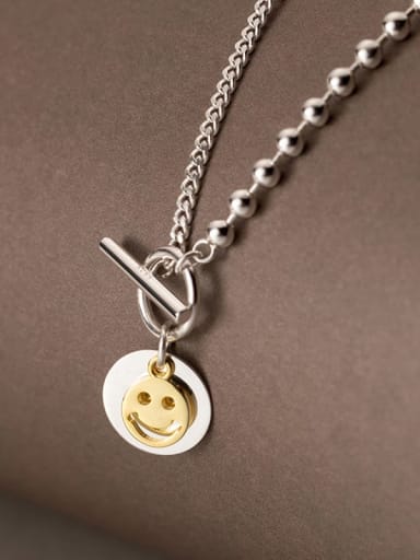 925 Sterling Silver Smiley Minimalist Beaded  Chain Necklace