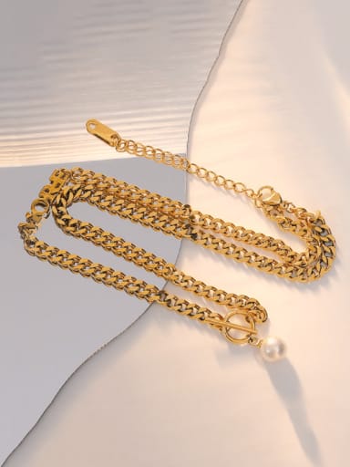 Titanium Steel Imitation Pearl Letter Vintage Necklace