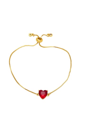Brass Cubic Zirconia Heart Minimalist Adjustable Bracelet