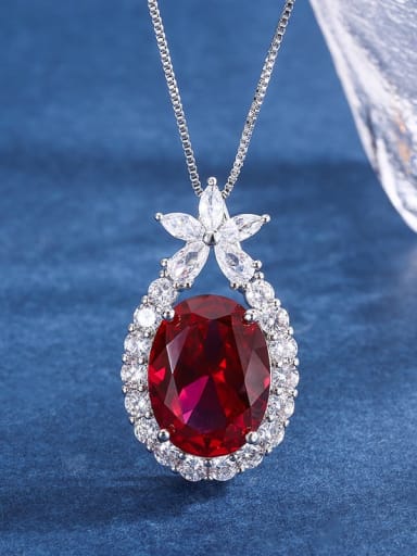 Red Treasure Pendant Brass Cubic Zirconia Luxury Water Drop  Earring and Necklace Set