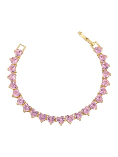 Brass Cubic Zirconia Pink Heart Necklace