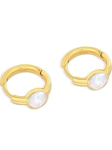 Brass Opal Geometric Minimalist Huggie Earring