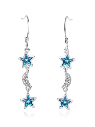 925 Sterling Silver Austrian Crystal Pentagram Classic Hook Earring