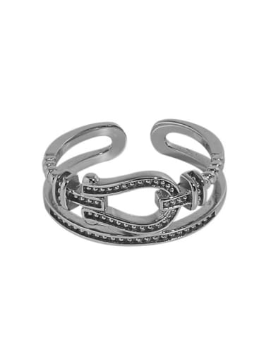 Platinum [adjustable size 16] 925 Sterling Silver Cubic Zirconia Geometric Vintage Stackable Ring