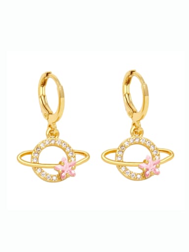 Pink Brass Cubic Zirconia Planet Vintage Huggie Earring