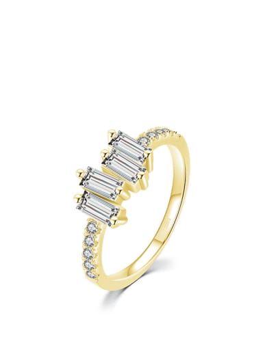 golden 925 Sterling Silver Cubic Zirconia Geometric Dainty Band Ring