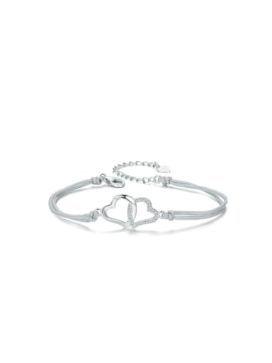 925 Sterling Silver Cubic Zirconia Heart Dainty Link Bracelet