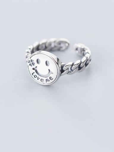 925 Sterling Silver  Minimalist Smiley Chain  Free Size Ring