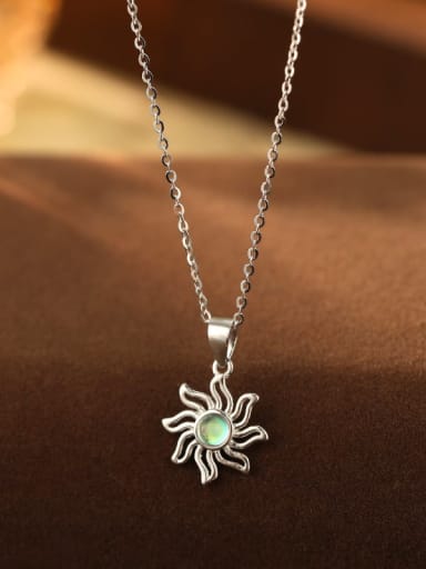 NS1165 [White Gold] 925 Sterling Silver Opal Flower Dainty Necklace