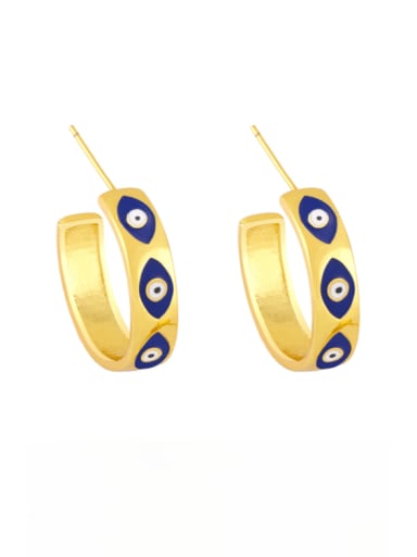 blue Brass Enamel Evil Eye Minimalist Stud Earring