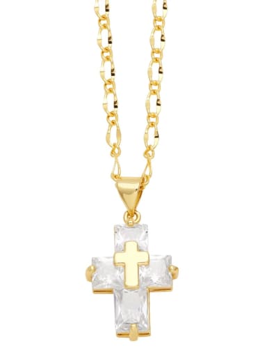 white Brass Cubic Zirconia Cross Minimalist Necklace