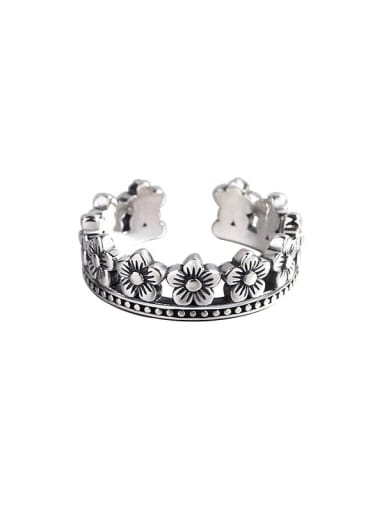 925 Sterling Silver Vintage Retro Hollow Rose Crown  Band Ring