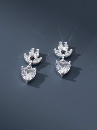 Silver 925 Sterling Silver Cubic Zirconia Heart Dainty Stud Earring